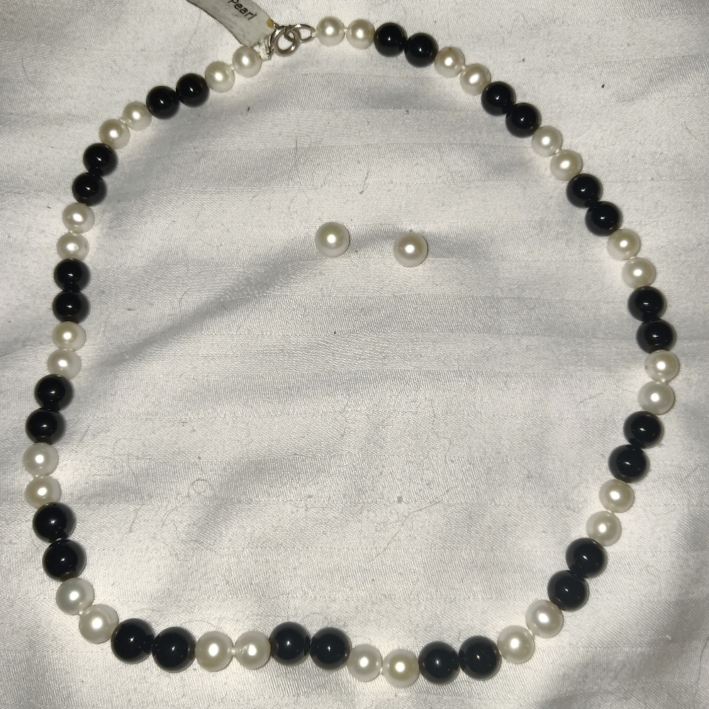 Pearl Necklace and Earrings
